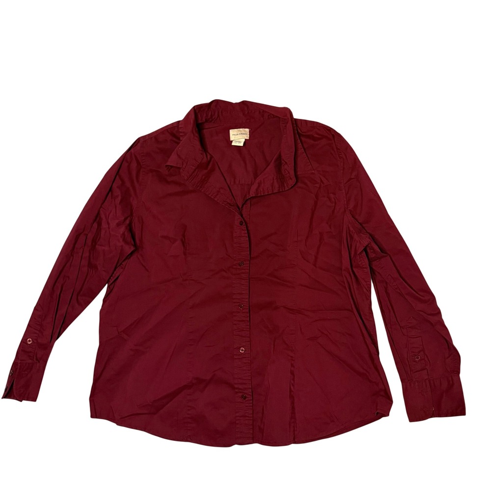 Falls Creek Womens‎ Burgundy Red Button Down Shirt Long Sleeve Stretch Size 2X